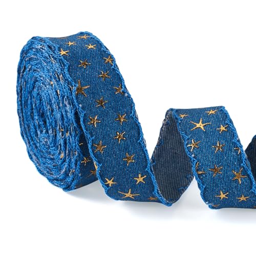 Craftora 4,5 m Denim-Bänder, 3D-Stern-Gold-Stempelband, Vintage-Stil, marineblau, Jeansstoff, Stoffbänder für DIY, Verpackung, Schleife, Kleidung, Nähen, Dekor Craftora 4,5 m Denim-Bänder, 3D-Stern-Gold-Stempelband, Vintage-Stil, marineblau, Jeansstoff, Stoffbänder für DIY, Verpackung, Schleife, Kleidung, Nähen, Dekor von Craftora