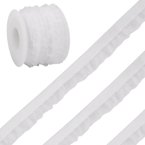 Craftora 4,5 m Samt-Organzabänder, 1,6 cm, weißer Samt, Rüschen, Spitzenbesatz, elastische Wildleder-Schnürsenkel, plissierter Rand zum Nähen, Geschenkverpacken, Weihnachtsdekoration, Handwerk von Craftora