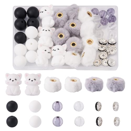 Craftora 44 Stück Katzen-Silikonperlen, niedlich, rund, Strass, Abstandshalter, europäische Perlen für Schmuckherstellung, Schlüsselanhänger, Armbänder, DIY Handwerk Craftora 44 Stück Katzen-Silikonperlen, niedlich, rund, Strass, Abstandshalter, europäische Perlen für Schmuckherstellung, Schlüsselanhänger, Armbänder, DIY Handwerk von Craftora