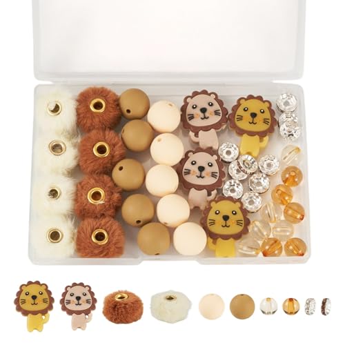 Craftora 44 Stück Tier-Silikonperlen, Löwen-Fokal-Abstandshalter, Kunstfell, Pompons, Perlen, niedlich, rund, Gummiperlen für Schmuckherstellung, Perlenstift, Bastelarbeiten Craftora 44 Stück Tier-Silikonperlen, Löwen-Fokal-Abstandshalter, Kunstfell, Pompons, Perlen, niedlich, rund, Gummiperlen für Schmuckherstellung, Perlenstift, Bastelarbeiten von Craftora