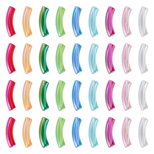 Craftora 50 Stück gebogene Bambusperlen aus Acryl, transparent, regenbogenfarben, schillernd, lange Röhren, Abstandshalter für DIY-Armbänder, Schmuckherstellung Craftora 50 Stück gebogene Bambusperlen aus Acryl, transparent, regenbogenfarben, schillernd, lange Röhren, Abstandshalter für DIY-Armbänder, Schmuckherstellung von Craftora