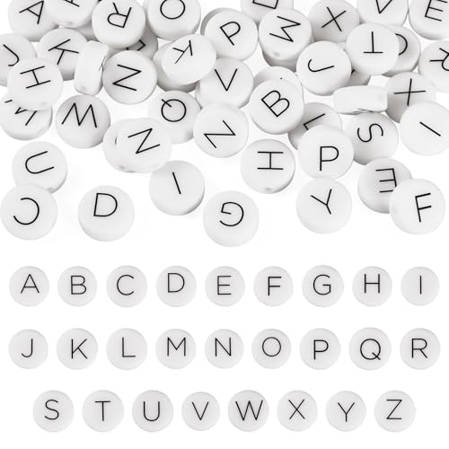 Craftora 52 Stück flache runde Buchstaben-Silikonperlen Alphabet A-Z Abstandsperlen weiße Großbuchstaben Anfangsfokal Perlen Charms für Schmuck Armband Herstellung DIY Handwerk Craftora 52 Stück flache runde Buchstaben-Silikonperlen Alphabet A-Z Abstandsperlen weiße Großbuchstaben Anfangsfokal Perlen Charms für Schmuck Armband Herstellung DIY Handwerk von Craftora