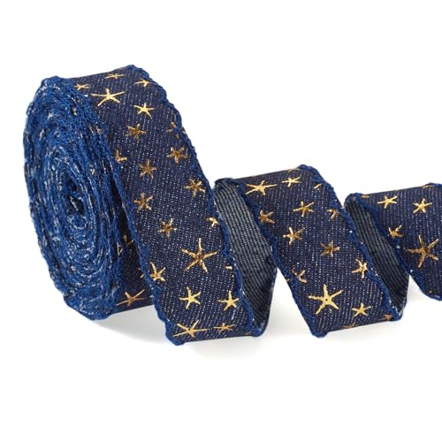 Craftora Denim-Bänder, 4,5 m, 3D-Stern-Goldprägung, Jeans-Stanzband, Retro-Stil, blaues Denim-Stoffband für Bastelarbeiten, Verpackung, Schleife, Kleidung, Nähdekoration Craftora Denim-Bänder, 4,5 m, 3D-Stern-Goldprägung, Jeans-Stanzband, Retro-Stil, blaues Denim-Stoffband für Bastelarbeiten, Verpackung, Schleife, Kleidung, Nähdekoration von Craftora