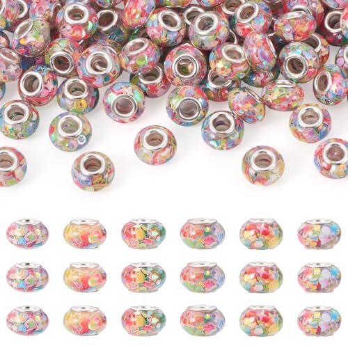 Craftora Europäische Perlen mit großem Loch, 14 mm, Pailletten, Harz, Abstandshalter, bunte Rondelle-Perlen für Bastelarbeiten, Armbänder, Halsketten, Schmuckherstellung, 100 Stück Craftora Europäische Perlen mit großem Loch, 14 mm, Pailletten, Harz, Abstandshalter, bunte Rondelle-Perlen für Bastelarbeiten, Armbänder, Halsketten, Schmuckherstellung, 100 Stück von Craftora