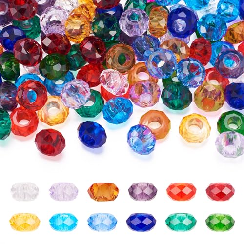 Craftora Glasperlen mit großem Loch, facettierte Rondelle-Abstandshalter, lose Perlen, bunte Kristall-Charms für Bastelarbeiten, Schmuck, Armbänder, 96 Stück Craftora Glasperlen mit großem Loch, facettierte Rondelle-Abstandshalter, lose Perlen, bunte Kristall-Charms für Bastelarbeiten, Schmuck, Armbänder, 96 Stück von Craftora