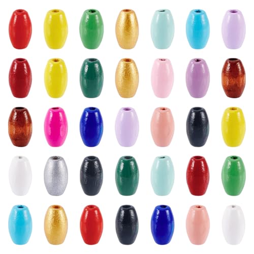 Craftora Natürliche Holzperlen, bunt, oval, Reisform, lose Perlen für Bastelarbeiten, Schmuckherstellung, Makramee, Halskette, Armband, 300 Stück von Craftora