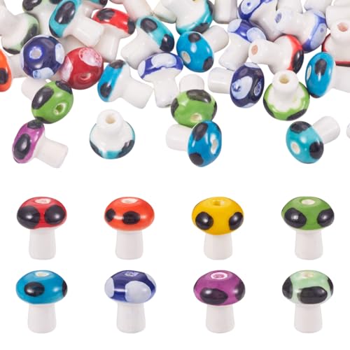 Craftora Pilz-Porzellan-Perlen, handgefertigt, Mini-Pilz-Keramik-Abstandshalter, bunt, lose Perlen für Armbänder, Halsketten, Schmuckherstellung, 50 Stück Craftora Pilz-Porzellan-Perlen, handgefertigt, Mini-Pilz-Keramik-Abstandshalter, bunt, lose Perlen für Armbänder, Halsketten, Schmuckherstellung, 50 Stück von Craftora