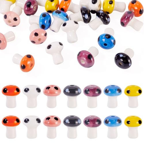 Craftora Pilz-Porzellan-Perlen, handgefertigt, niedlich, Pilz, Keramik, lose Abstandshalter, bunte Bastelperlen für Armbänder, Halsketten, Schmuckherstellung, 28 Stück Craftora Pilz-Porzellan-Perlen, handgefertigt, niedlich, Pilz, Keramik, lose Abstandshalter, bunte Bastelperlen für Armbänder, Halsketten, Schmuckherstellung, 28 Stück von Craftora