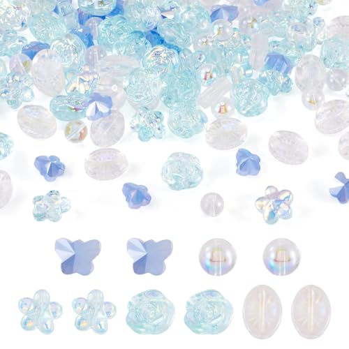 Craftora Transparente Kristallglas-Blumenperlen, galvanisiert, Schmetterlings-Perlen, tschechisch, hellblau, für Bastelarbeiten, Schmuckherstellung, Perlen, DIY, Armbänder, Halsketten Craftora Transparente Kristallglas-Blumenperlen, galvanisiert, Schmetterlings-Perlen, tschechisch, hellblau, für Bastelarbeiten, Schmuckherstellung, Perlen, DIY, Armbänder, Halsketten von Craftora