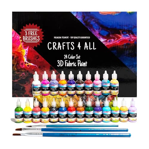 Crafts 4 All Stoffmalfarben-Set – 24 x 29 ml mit 3 Pinseln, permanente und vielseitige 3D-Farben zum Dekorieren von Kleidung, Schuhen, Leinwand, Holz und Papier – Künstlerbedarf Crafts 4 All Stoffmalfarben-Set – 24 x 29 ml mit 3 Pinseln, permanente und vielseitige 3D-Farben zum Dekorieren von Kleidung, Schuhen, Leinwand, Holz und Papier – Künstlerbedarf von Crafts 4 ALL