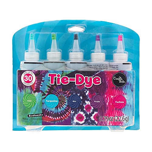 Crafts & Co, Tie Dye Kit, Textil Farben Set, Batik, Stofffarbe, Kleidung selber färben, Grün, Türkis, Blau, Lila, Fuchsia (Herbst) von Crafts&Co