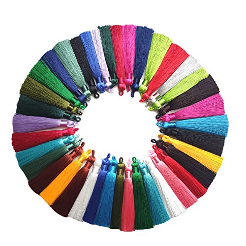 Fllumbo 40 Stück lange Quasten, 90 mm, Eisseide, 20 Farben, mit Schlaufen, seidige Zahnseide, Quasten-Anhänger, Großpackung für Ohrringe, Schmuckherstellung, DIY, Lesezeichen, Souvenir Fllumbo 40 Stück lange Quasten, 90 mm, Eisseide, 20 Farben, mit Schlaufen, seidige Zahnseide, Quasten-Anhänger, Großpackung für Ohrringe, Schmuckherstellung, DIY, Lesezeichen, Souvenir von Fllumbo
