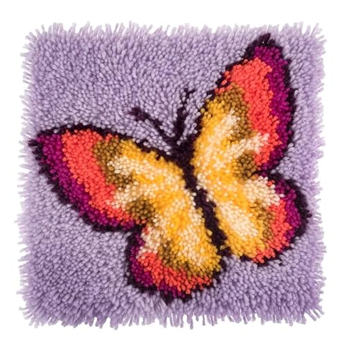 Knüpfhaken-Set für Erwachsene, Stickerei, Bastelset für Näharbeiten, Teppiche und Kissen (mehrfarbiger Schmetterling) von CraftsFabrics