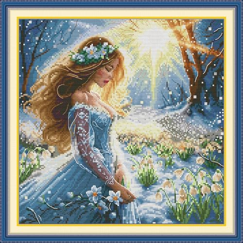 Craftstitch Kreuzstich-Set mit 11-fädigem Muster für Erwachsene, vorgedrucktes Muster, einfache Sticksets für Anfänger, DMC-Garne, Nadelarbeiten, Schneefee, 44 cm x 44 cm von Craftstitch