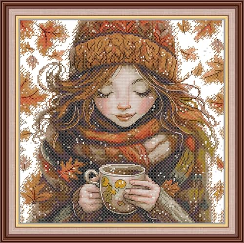 Craftstitch Kreuzstich-Set mit 11-fädigem Prägung für Erwachsene, vorgedrucktes Muster, einfache Sticksets für Anfänger, DMC-Garne, Handarbeit, warmer Winter, 42 x 42 cm von Craftstitch