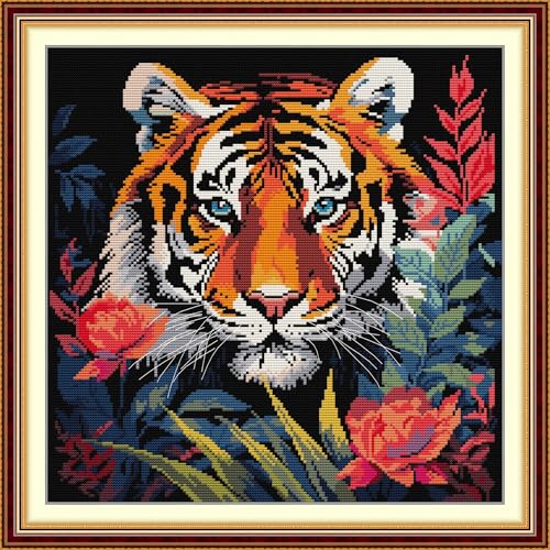 Craftstitch Kreuzstich-Set mit 11-fädigem Prägung für Erwachsene, vorgedrucktes Muster, einfache Sticksets für Anfänger, DMC-Garne, Nadelarbeiten, Südchinesischer Tiger, 50 x 50 cm von Craftstitch