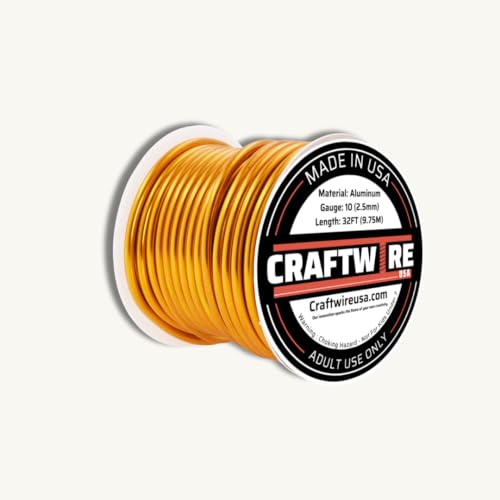 Craftwire USA Aluminiumdraht (10 Gauge, Gold, 10 m) – vielseitiger, weicher Draht zum Basteln und zur Schmuckherstellung – farbiges Aluminium – ideal für DIY-Projekte von Craftwire USA