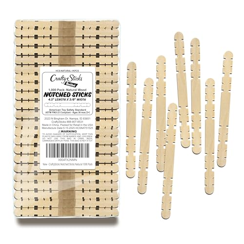 CraftySticks 1000 Stück 11,4 cm gekerbte Birkenholz-Bastelstäbchen, ineinandergreifende Holzstäbchen für Bastelarbeiten, STEM-Grundlagen und DIY-Design von CraftySticks