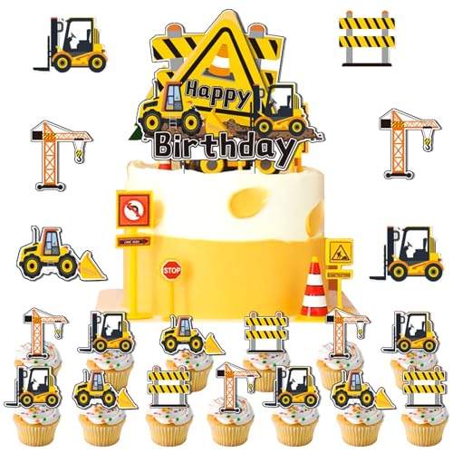 25 Stück Baustelle Tortendeko Bagger Cake Topper Baustelle Thema Cupcake Topper für Baustelle Party Geburtstag Deko Kindergeburtstag Junge von Craggyer