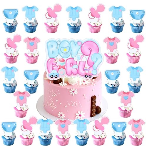 25 Stück Gender Reveal Party Tortendeko, Boy or Girl Deko Torte, Baby Shower Cupcake Topper, für Baby Shower Geschlecht verkünden Geschlecht offenbaren von Craggyer