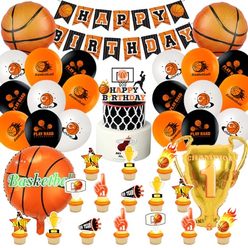 48 Stück Basketball Geburtstag Deko, Geburtstag Dekoration Basketball Luftballons, Basketball Party Dekorationen Set, Basketball Thema Geburtstagsfeier Deko für Jungen Teenager Männer von Craggyer