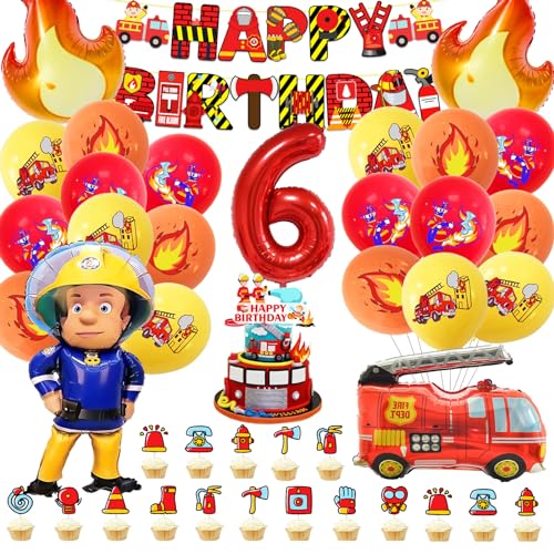 49 Stück Feuerwehr Geburtstag Deko 6 Jahre, Kindergeburtstag Feuerwehrauto Deko, Feuerwehr Geburtstag Luftballon, Feuerwehr Banner Deko Torte Kuchen für Feuerwehr Geburtstag Party von Craggyer