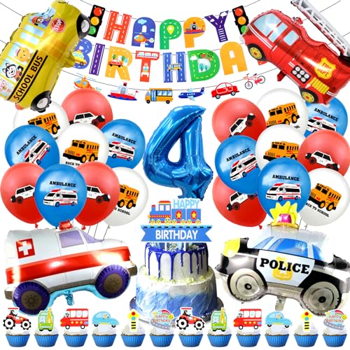 Auto Geburtstag Deko 4 Jahre, Cars Deko Geburtstag 4, Geburtstag Auto Party Set, Enthält Auto Geburtstag Ballons Banner Tortendeko für Auto Thema Geburtstag Deko von Craggyer