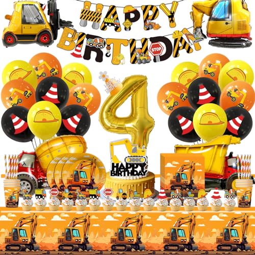 Bagger Deko Kindergeburtstag 4, Baustelle Partygeschirr Kindergeburtstag, Bagger Baustellen Luftballons, Tischdecke Pappteller Becher Servietten Bagger Banner Strohhalme für Geburtstag Deko Junge von Craggyer