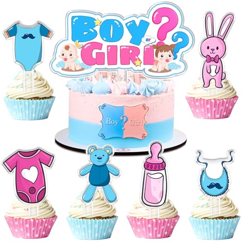Boy or Girl Tortendeko, Gender Reveal Cupcake Topper, Blau Rosa Gender Reveal Tortendekoration für Gender Reveal Party Deko Baby Shower Geburtstag Boy or Girl Tortendeko, Gender Reveal Cupcake Topper, Blau Rosa Gender Reveal Tortendekoration für Gender Reveal Party Deko Baby Shower Geburtstag von Craggyer