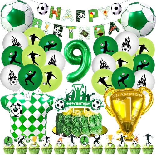 Fußball 9 Geburtstag Deko, 52 Stück Fußball Deko Geburtstag 9 Junge, Luftballons Fußball Deko 9 Jahre, mit Zahl 9, Fußball Luftballons, Tortendeko, für Kinder Fussball Party Kindergeburtstag von Craggyer