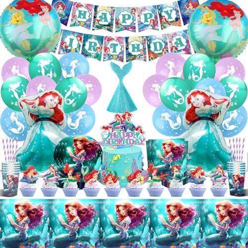 Meerjungfrauen Geburtstagdeko Luftballons,Kindergeburtstag Partygeschirr Set,Mermaid Folienballon Geburtstag Deko Mädchen,Meerjungfrauen Ballons Geschirr Party Dekoration von Craggyer