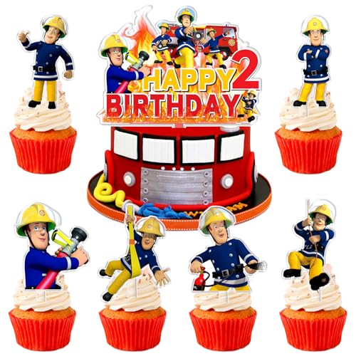 Tortendeko Geburtstag Feuerwehr, Feuerwehr Geburtstag Deko 2 Jahre Jungen, Kuchendeko Feuerwehrmann, Feuerwehrmann Torten Deko für 2 Jahre Kindergeburtstag Party Dekoration von Craggyer