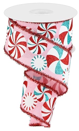 6,3 cm x 9,1 m Pfefferminzbonbon-Glitzerband mit Draht und Lametta-Drift-Rand für Weihnachtskränze, Basteln und Dekorationen (Rosa, Rot, Blau und Weiß) von Craig Bachman