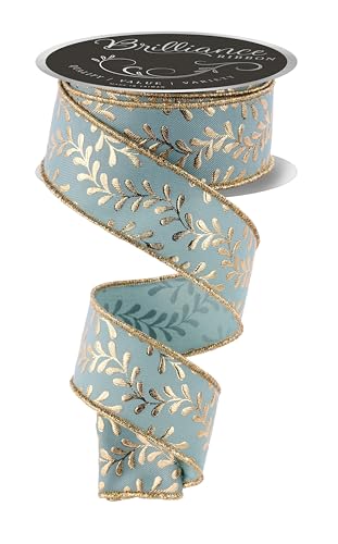 Brilliance Folienband mit Draht für Schleifen, Kränze, Girlanden, Geschenkverpackungen, Basteln und Dekorationen (Salbeigrün, Gold, 3,8 cm breit x 9,1 m) von Craig Bachman