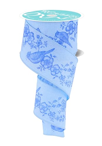 Chinoiserie Band mit Draht für Blumen und Vögel, Schleifen, Kränze, Geschenkverpackungen, Basteln und Dekorationen (Hellblau, Blau, 6,3 cm breit x 9,1 m) von Craig Bachman