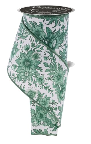 Chinoiserie Florals Drahtband für Schleifen, Kränze, Geschenkverpackungen, Basteln und Dekorationen (Elfenbein, Salbeigrün, 10,2 cm breit x 9,1 m) von Craig Bachman