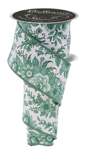Chinoiserie Florals Drahtband für Schleifen, Kränze, Geschenkverpackungen, Basteln und Dekorationen (Elfenbein, Salbeigrün, 6,3 cm breit x 9,1 m) von Craig Bachman