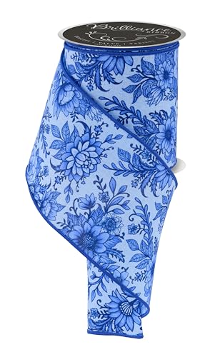 Chinoiserie Florals Drahtband für Schleifen, Kränze, Geschenkverpackungen, Basteln und Dekorationen (Hellblau, Blau, 10,2 cm breit x 9,1 m) von Craig Bachman