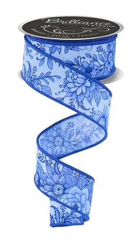 Chinoiserie Florals Drahtband für Schleifen, Kränze, Geschenkverpackungen, Basteln und Dekorationen (Hellblau, Blau, 3,8 cm breit x 9,1 m) von Craig Bachman