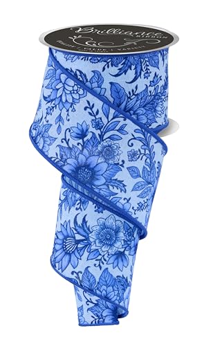 Chinoiserie Florals Drahtband für Schleifen, Kränze, Geschenkverpackungen, Basteln und Dekorationen (Hellblau, Blau, 6,3 cm breit x 9,1 m) von Craig Bachman