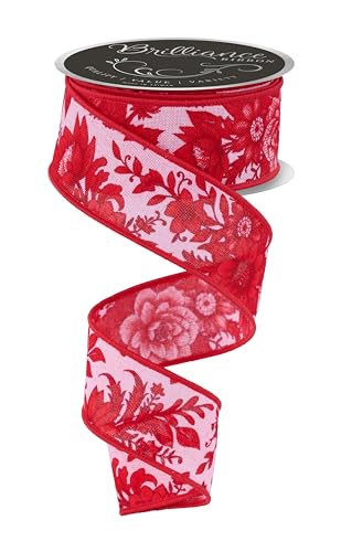 Chinoiserie Florals Drahtband für Schleifen, Kränze, Geschenkverpackungen, Basteln und Dekorationen (Hellrosa, Rot, 3,8 cm breit x 9,1 m) von Craig Bachman