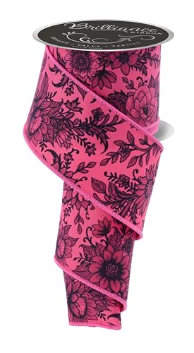 Chinoiserie Florals Drahtband für Schleifen, Kränze, Geschenkverpackungen, Basteln und Dekorationen (Hot Pink, Grau, Schwarz, 6,3 cm breit x 9,1 m) von Craig Bachman