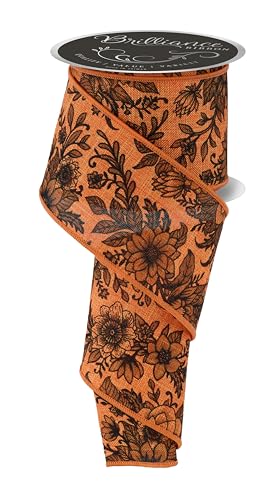 Chinoiserie Florals Drahtband für Schleifen, Kränze, Geschenkverpackungen, Basteln und Dekorationen (Orange, Schwarz, 6,3 cm breit x 9,1 m) von Craig Bachman