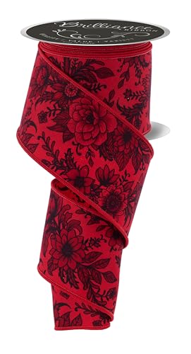 Chinoiserie Florals Drahtband für Schleifen, Kränze, Geschenkverpackungen, Basteln und Dekorationen (Rot, Schwarz, Grau, 6,3 cm breit x 9,1 m) von Craig Bachman