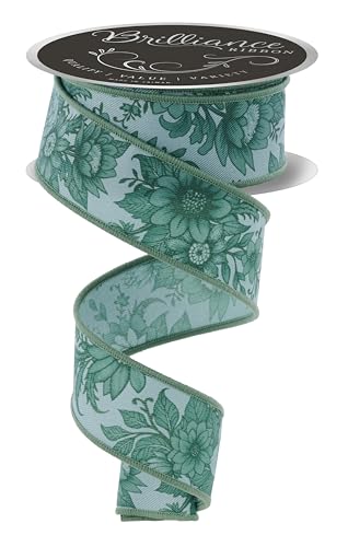 Chinoiserie Florals Drahtband für Schleifen, Kränze, Geschenkverpackungen, Basteln und Dekorationen (Salbeigrün, Grün, 3,8 cm breit x 9,1 m) von Craig Bachman