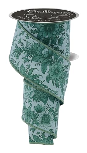 Chinoiserie Florals Drahtband für Schleifen, Kränze, Geschenkverpackungen, Basteln und Dekorationen (Salbeigrün, Grün, 6,3 cm breit x 9,1 m) von Craig Bachman