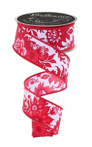 Chinoiserie Florals Drahtband für Schleifen, Kränze, Geschenkverpackungen, Basteln und Dekorationen (weiß, rot, 3,8 cm breit x 9,1 m) von Craig Bachman
