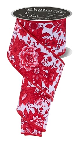 Chinoiserie Florals Drahtband für Schleifen, Kränze, Geschenkverpackungen, Basteln und Dekorationen (weiß, rot, 6,3 cm breit x 9,1 m) von Craig Bachman