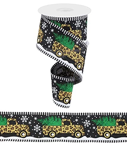 Craig Bachman 6,3 cm Leopardenband mit gestreiftem Rand: Schwarz (9,1 m) – Leoparden-LKW mit Weihnachtsbaumband von Craig Bachman
