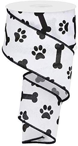 Craig Bachman Band mit Pfotenabdruck und Hundeknochen, Drahtrand, 9,1 m (weiß, schwarz, 6,3 cm) zum Basteln, Blumenarrangement, Geschenkverpackung, Drahtkante von Craig Bachman